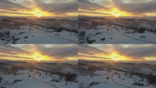 鸟瞰日落时山脉雪景高清在线视频素材下载