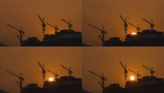 【延时】 建筑工地塔吊 太阳升起高清在线视频素材下载
