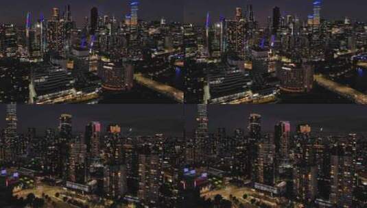 航拍澳大利亚墨尔本摩天大楼汽车夜景灯光高清在线视频素材下载
