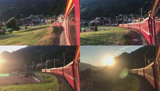 火车 瑞士乡村沿途风景高清在线视频素材下载