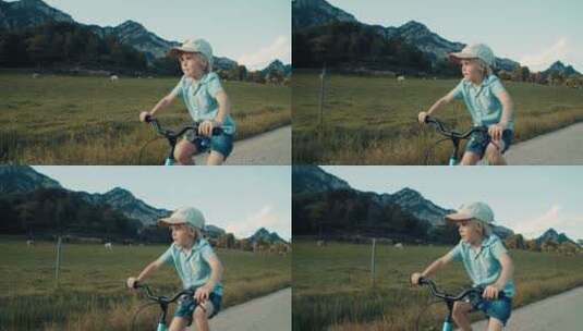 暑假乡村无忧无虑骑自行车的孩子肖像高清在线视频素材下载