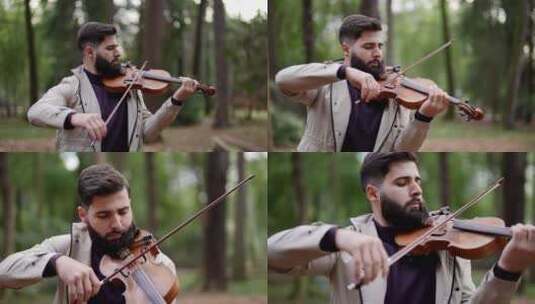 在森林里拉小提琴的男人高清在线视频素材下载