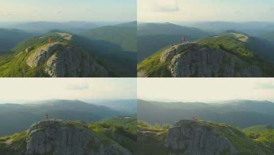 单身男性徒步旅行者走在岩石边缘从保加利亚博捷夫峰下降高清在线视频素材下载