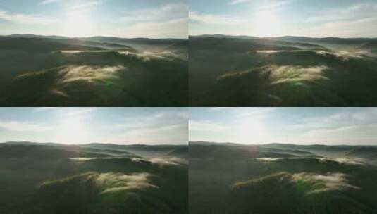 航拍秋季山川林海晨雾高清在线视频素材下载