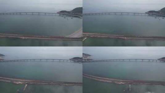 航拍蓝色海洋大海桥梁交通高清在线视频素材下载
