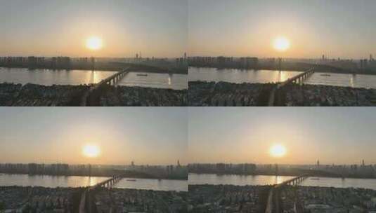 武汉城市日落航拍长江日落阳光风景建筑风光高清在线视频素材下载