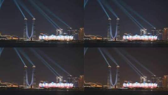 杭州亚运会杭州之门奥体中心灯光秀高清在线视频素材下载