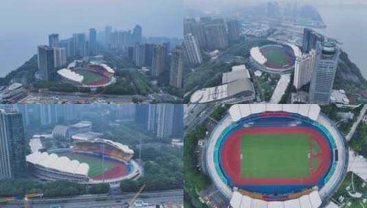 杭州亚运上城体育中心4K航拍高清在线视频素材下载