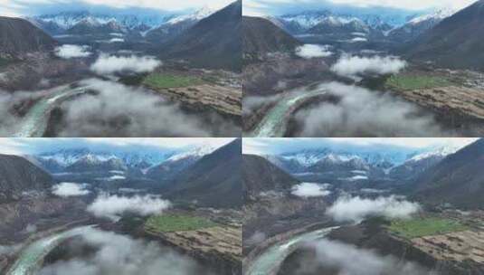 西藏林芝雅鲁藏布大峡谷和南迦巴瓦峰航拍高清在线视频素材下载