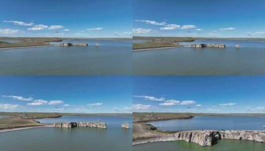 航拍蓝天白云下的内蒙古呼伦贝尔市呼伦湖高清在线视频素材下载