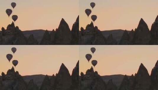 三个热气球在土耳其山峰高清在线视频素材下载