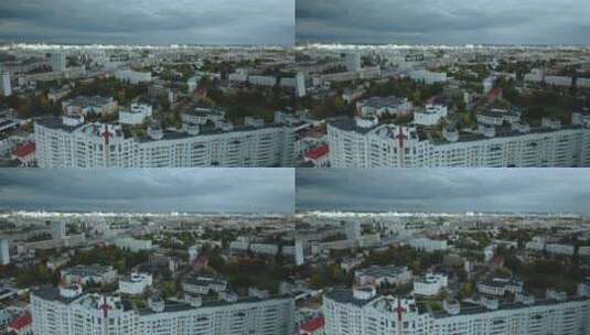 航拍乌云下的城市高清在线视频素材下载