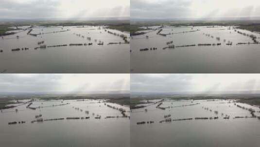 航拍英国冬季洪水造成的破坏高清在线视频素材下载