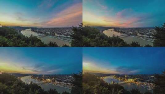 延时拍摄多瑙河的黄昏美景高清在线视频素材下载
