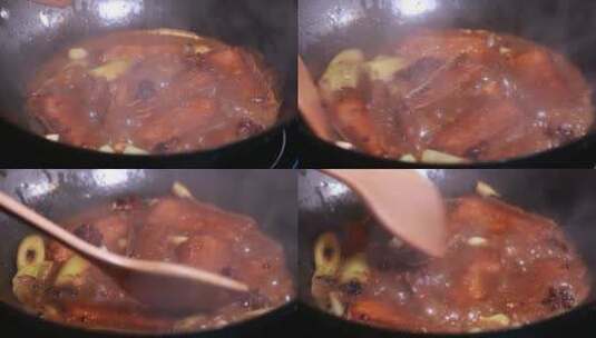 后厨炖制红烧带鱼 (9)高清在线视频素材下载