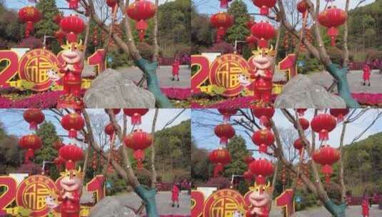 郴州南塔公园南门元宵节红色灯笼2高清在线视频素材下载