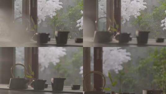 唯美意境茶壶樱花飘落丽江纳西族园林建筑高清在线视频素材下载