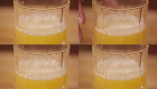 玻璃杯倒果汁喝果汁高清在线视频素材下载