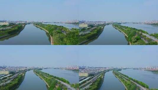 东莞运河和东江南支流航拍上升高清在线视频素材下载
