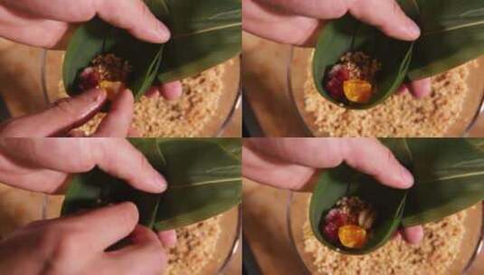 传统包粽子手法高清在线视频素材下载