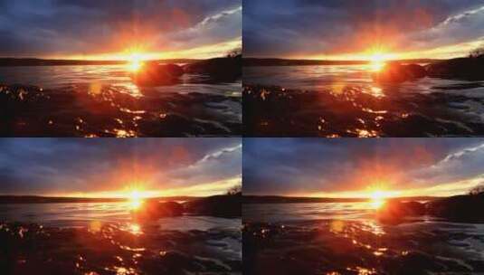明亮的橙色夕阳横跨水面高清在线视频素材下载