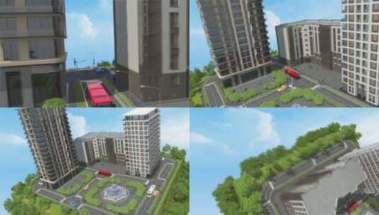 3D城市多样性高级住宅配套三维动画高清在线视频素材下载