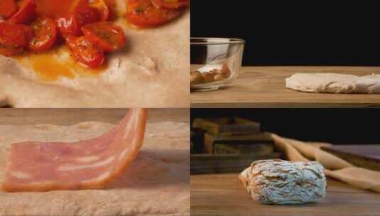 面包欧包法棍番茄芝士无花果培根微距创意高清在线视频素材下载