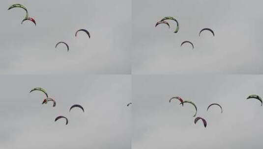 在海洋上冲浪的滑翔伞高清在线视频素材下载