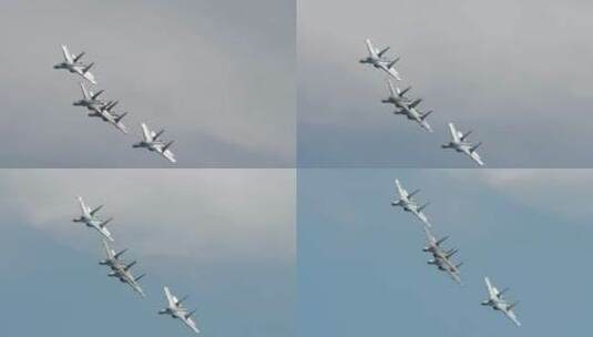 军用喷气式飞机编队飞越天空高清在线视频素材下载