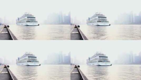 上海北外滩国际邮轮港停靠的邮轮高清在线视频素材下载