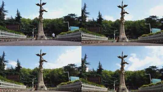 雁城衡阳地标大雁雕塑延时摄影蓝天白云高清在线视频素材下载