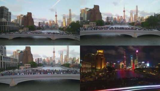 上海乍浦桥站满摄影人员4K航拍高清在线视频素材下载