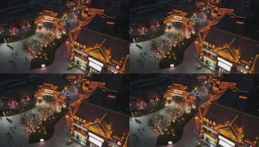 洛阳河洛古城古建筑小吃街休闲夜景航拍高清在线视频素材下载