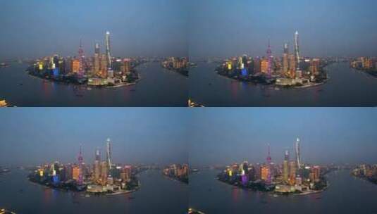 航拍上海陆家嘴夜景环球金融中心地标夜景高清在线视频素材下载