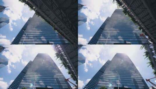 蓝天白云下的城市高楼大厦4k视频素材高清在线视频素材下载