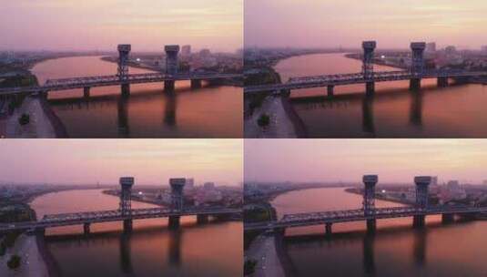 天津海门大桥日落航拍高清在线视频素材下载