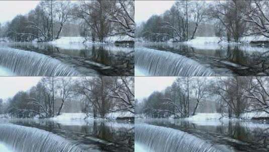 雪后的瀑布美景高清在线视频素材下载