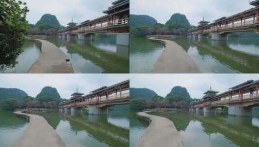 广西柳州山水风景龙潭公园风雨桥高清在线视频素材下载