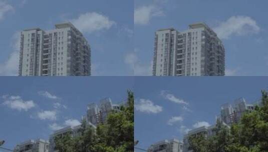 广州天河蓝天白云楼宇住宅楼顶高清在线视频素材下载