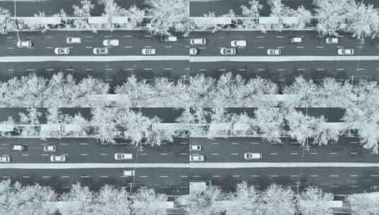 航拍洛阳城市道路雪景高清在线视频素材下载