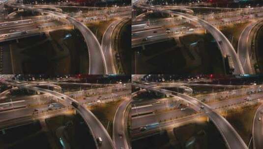 1城市立交桥夜晚车流航拍高清在线视频素材下载