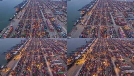 深圳盐田港港口繁忙运输全球贸易航拍延时高清在线视频素材下载