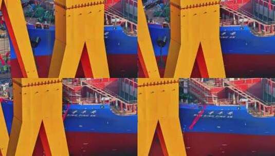 航拍长江港口码头船厂轮船高清在线视频素材下载