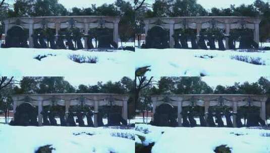 西安大明宫遗址公园大雪雪景高清在线视频素材下载