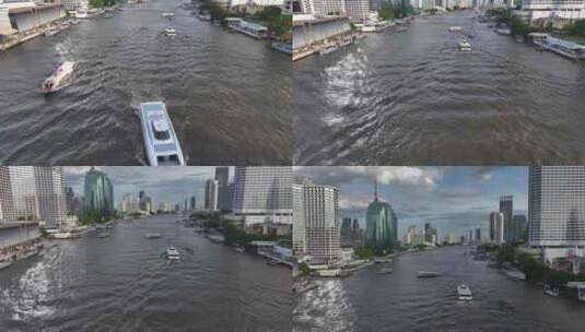 HDR泰国航拍曼谷湄南河城市高楼天际线高清在线视频素材下载