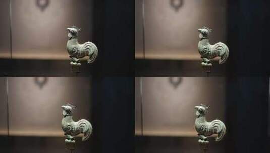 商代晚期青铜鸡，四川广汉三星堆博物馆藏高清在线视频素材下载