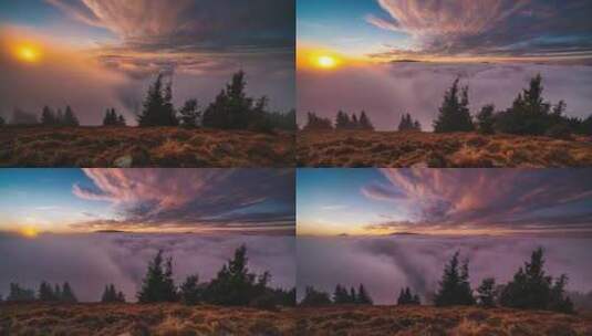 迷雾山脉的日落自然背景4K高清在线视频素材下载