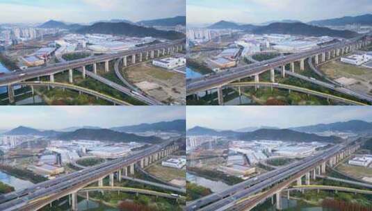 宁波市北仑区清水浦大桥旁的工业区高清在线视频素材下载