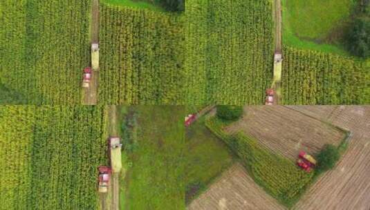 4K航拍农田机器收割 绿色田野高清在线视频素材下载