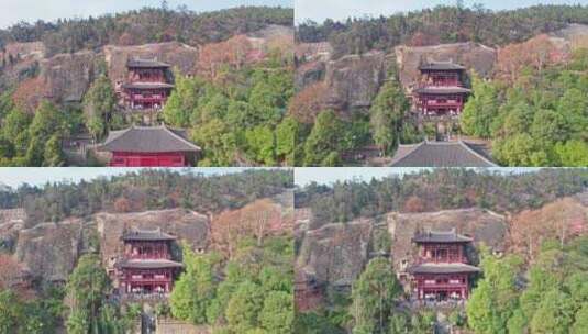 女皇故里四川省广元市皇泽寺景区白昼航拍高清在线视频素材下载